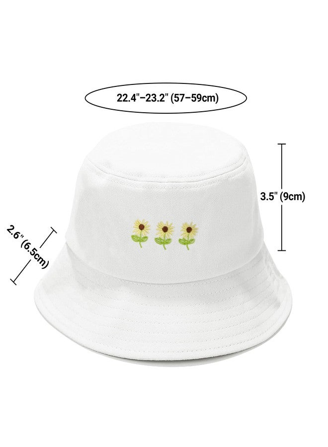 Umeepar Embroidered Bucket Hat Packable Foldable Beach Sun Hat for Women Men (Sunflowers White) - Image 5